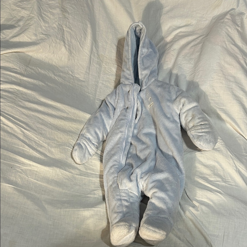 Lot of baby boy clothes light blue snowsuit zip front 2 pull on pants,3 onesies